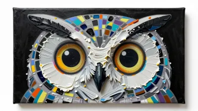 Neon Owl Stare with Layered Brushstrokes - Art - AI generated image