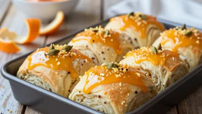Orange Cardamom Buns Glazed with Sauce - Bakery - AI generated image