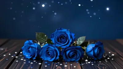 Deep Blue Roses Gleaming in Starry Night - Flowers - AI generated image