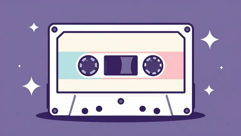 Glossy Cassette Tape on Purple Background - Objects - AI generated image