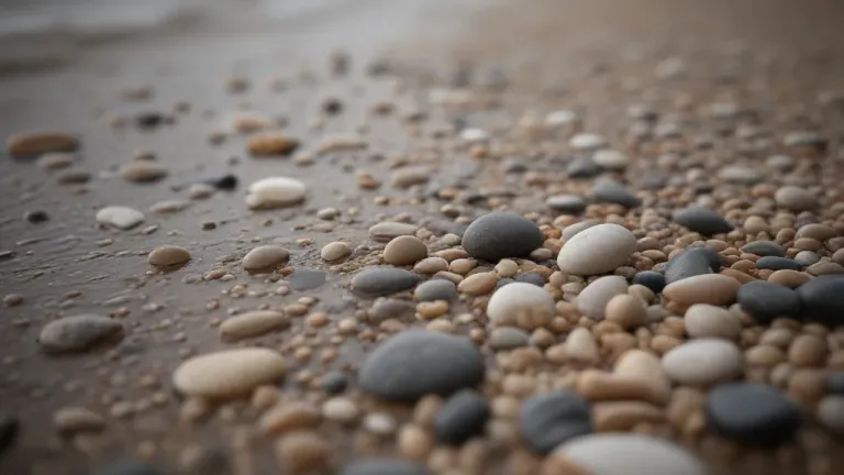 Wet Striped Pebbles on Sandy Beach - Nature - AI generated image