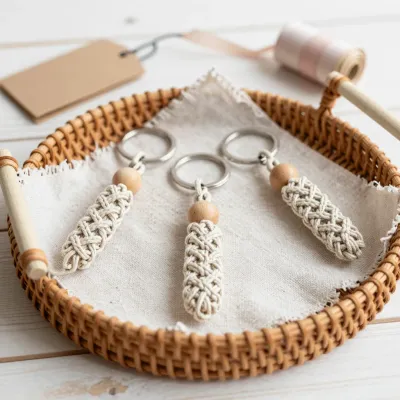 Macrame Keychains in Woven Basket - Crafts - AI generated image