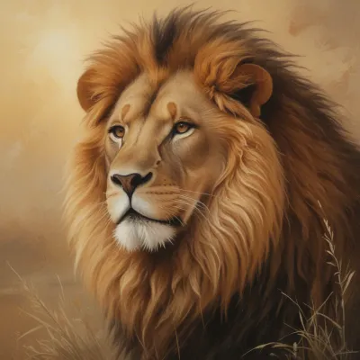 Golden Lion in Savanna Light - Wildlife - AI generated image