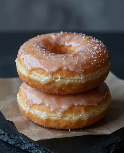 Stacked Glazed Donut Rings with Pink Glaze - Food - AI generated image