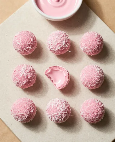 Coconut Truffle Bites with Pink Filling - Food - AI generated image
