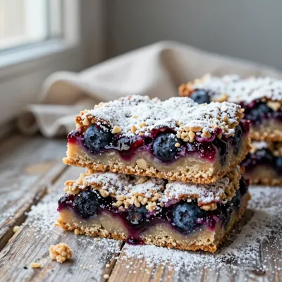 Blueberry Crumble Bars Stacked in Pyramid - Bakery - AI generated image