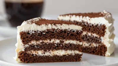 Chocolate Cake Slices with Creamy Layers - Food - AI generated image