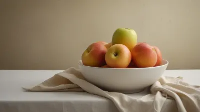 Apples in White Bowls Softly Lit - Food - AI generated image