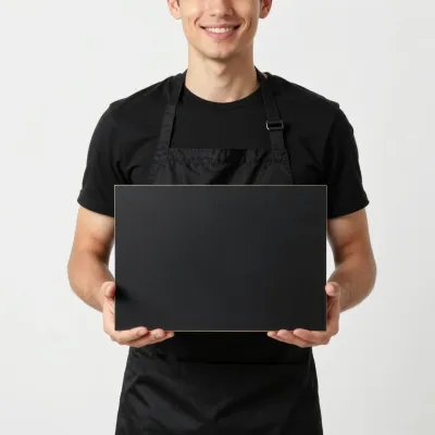 Chef Presenting Glossy Menu Board - Food & Beverage - AI generated image