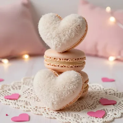 Macaron with Heart Pillow Cozy Setting - Food - AI generated image