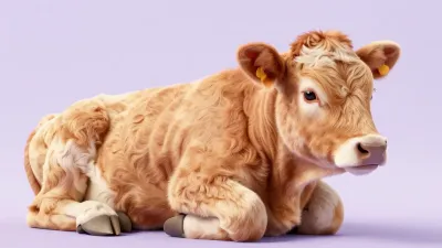 Apricot Calf Resting on Lavender Surface - Animal - AI generated image