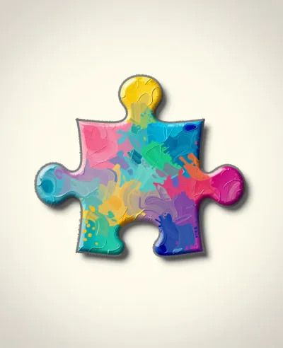 Colorful Puzzle Piece with Glossy Paint Texture - Art - AI generated image