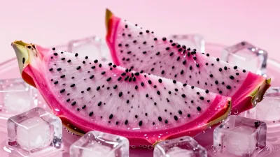 Dragonfruit Slices Floating in Ice Cubes - Food - AI generated image