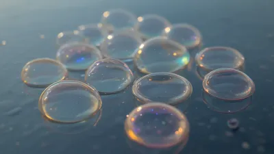 Cluster of Soap Bubbles Reflecting Light - Nature - AI generated image
