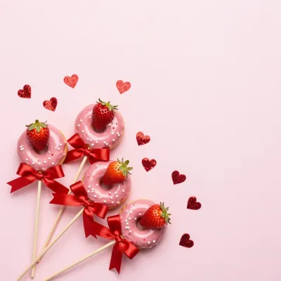 Strawberry Donuts on Sticks with Pink Glaze - Food - AI generated image