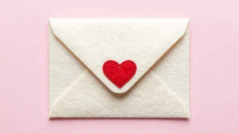 White Felt Envelope with Red Heart Appliqué - Stationery - AI generated image