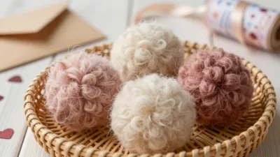 Handcrafted Wool Pom-Poms in Woven Basket - Crafts - AI generated image