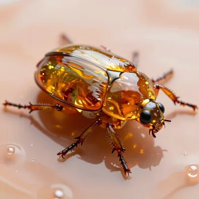Amber Beetle Reflective Glossy Surface - Insects - AI generated image