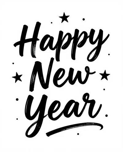 Happy New Year Black Ink on Light Gray - Typography - AI generated image