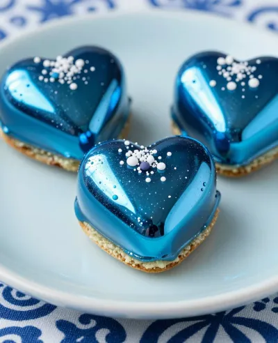 Heart-Shaped Desserts with Mirror Glaze - Food - AI generated image