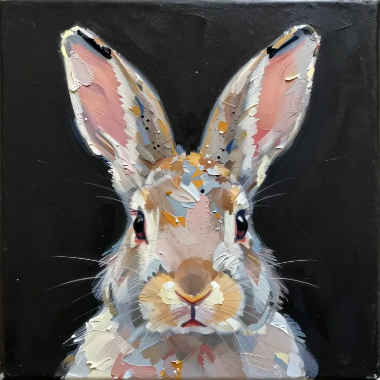 Rabbit's Face with Painterly Ears - Animal - AI generated image