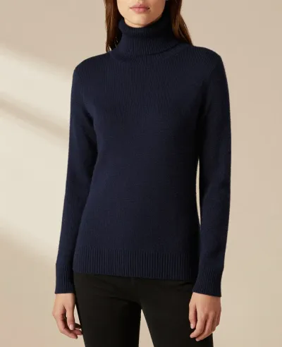 Navy Knit Turtleneck Sweater Soft Ribbed - Fashion - AI generated image