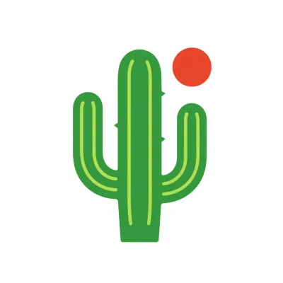 Green Cactus with Red Sun - Plant - AI generated image