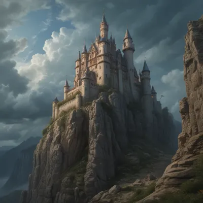 Rugged Fantasy Castle on Cliff - Architecture - AI generated image
