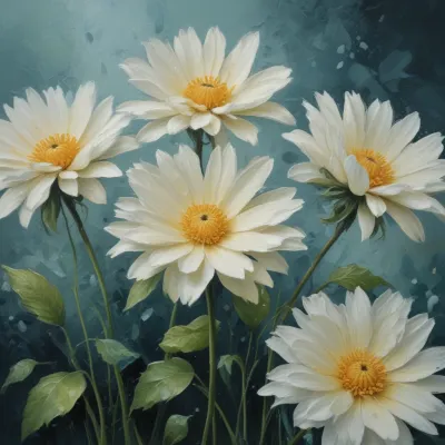 White Daisies Softly Lit with Abstract Blue Background - Flowers - AI generated image