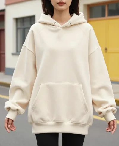 Creamy Beige Oversized Hoodie in Soft Light - Fashion - AI generated image