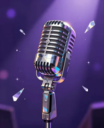 Shiny Vintage Microphone on Stage - Music - AI generated image