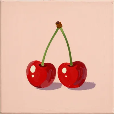 Glossy Cherries with Green Stems - Food - AI generated image