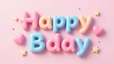 Pastel Happy Word with Decorations - Typography - AI generated image