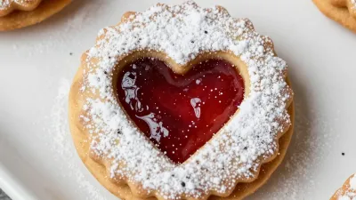 Heart-Shaped Linzer Tart with Jam - Food - AI generated image
