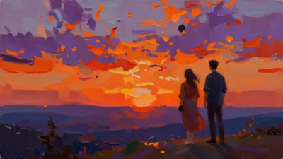 Couple Watching Sunset on Rocky Outcrop - Couple - AI generated image