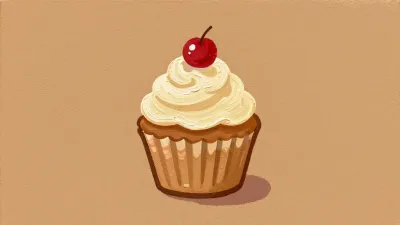 Golden Mini-Cupcake with Creamy Frosting and Cherry - Food - AI generated image