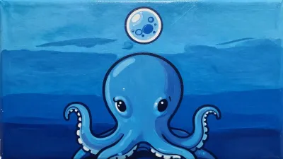 Blue Octopus with Bubble in Underwater Scene - Marine Life - AI generated image