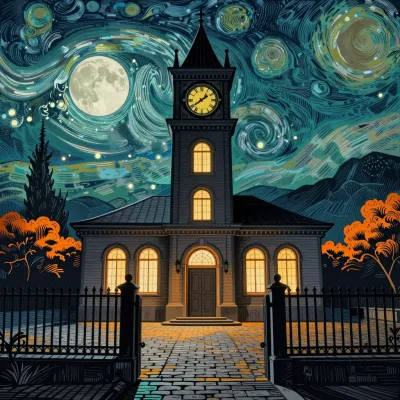 Clocktower Lit Up at Night - Architecture - AI generated image