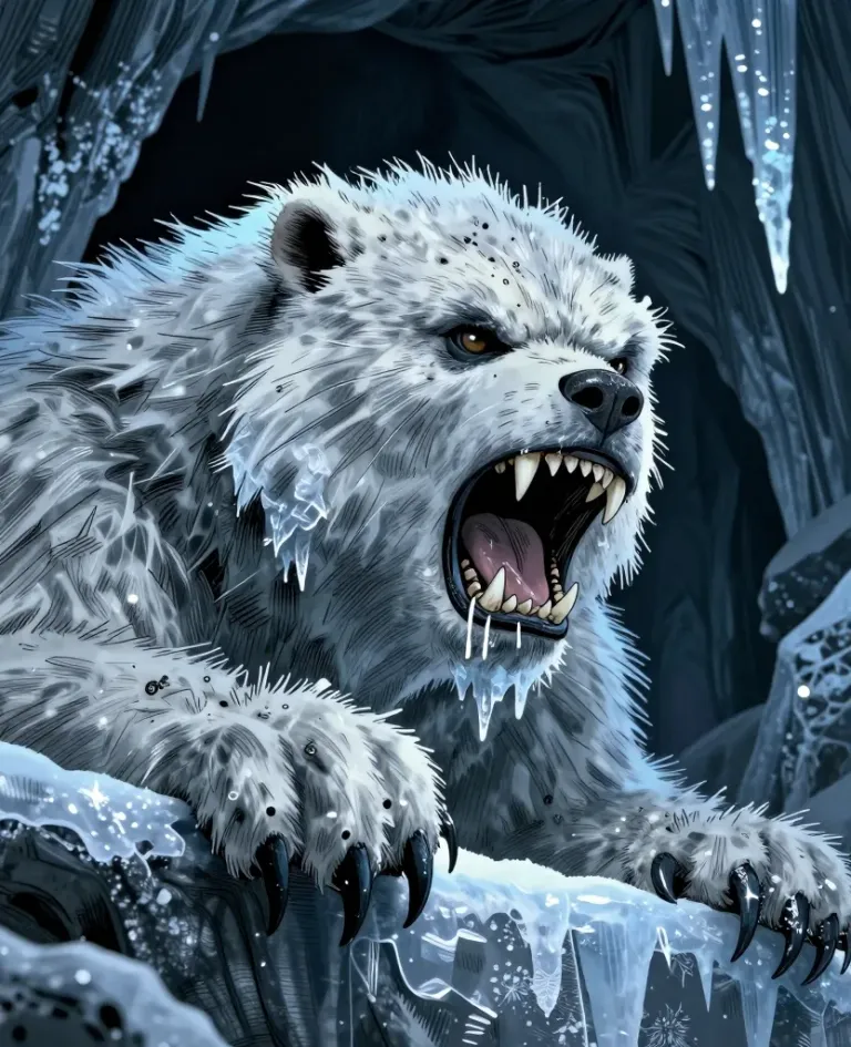 Yeti Roaring in Icy Cave - Wildlife - AI generated image