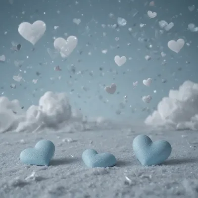 Frosty Hearts Resting on Snow - Winter - AI generated image