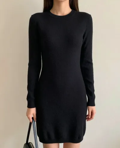 Woman in Black Dress Holding Handbag - Fashion - AI generated image