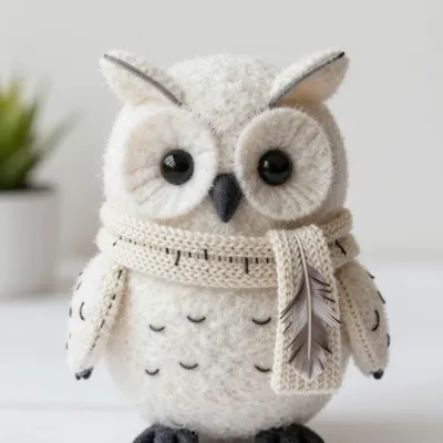 White Plush Owl with Knitted Scarf - Plush - AI generated image
