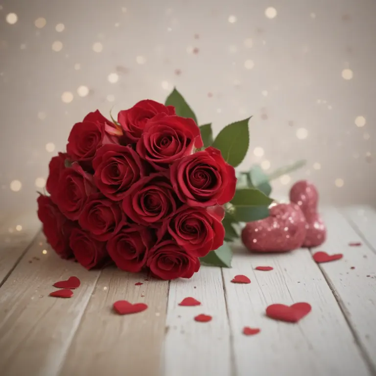 Red Roses Bouquet with Pink Bunny - Flowers - AI generated image