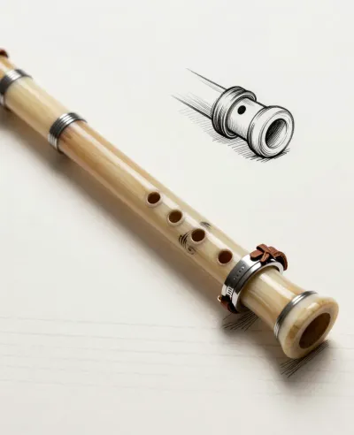 Carved Bone Flute with Metal Bands - Music - AI generated image
