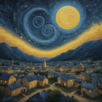 Starry Night Village with Stone Roofs - Architecture - AI generated image
