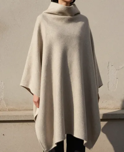 Cream Poncho Against Textured Wall - Fashion - AI generated image