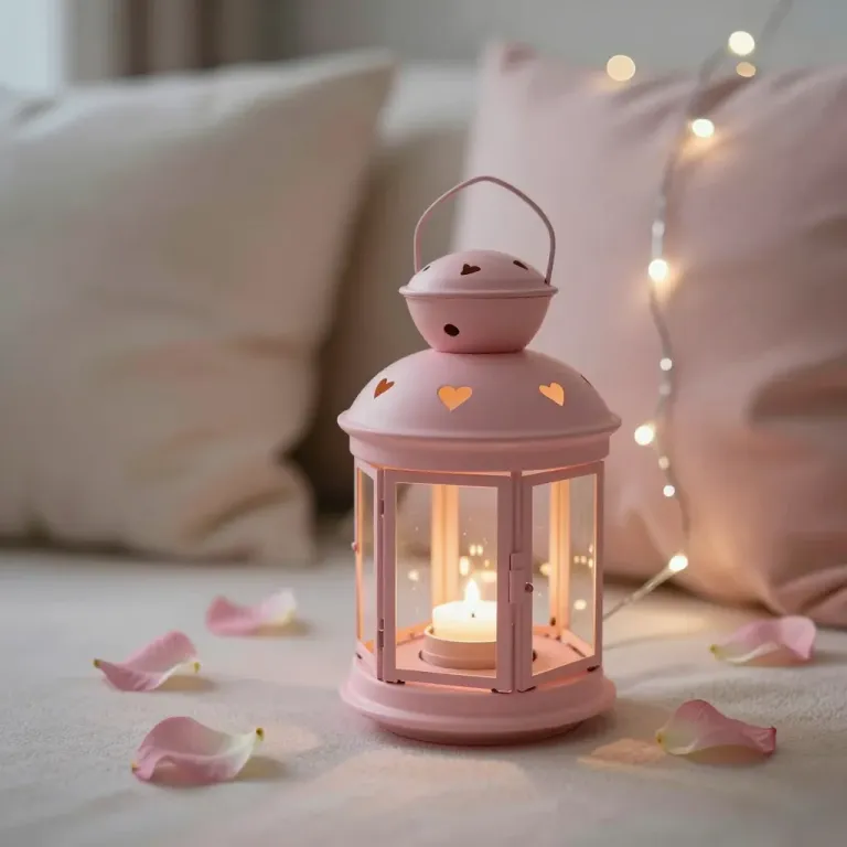 Pink Lantern with Heart Cutouts Glowing - Decor - AI generated image