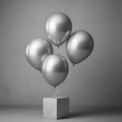 Metallic Silver Balloons Tied Together on Concrete Pedestal - Event - AI generated image