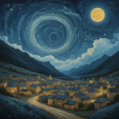 Starry Night Village with Stone Houses - Architecture - AI generated image