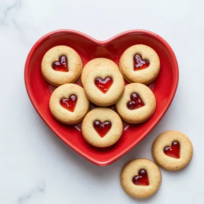 Linzer Cookies Heart-Shaped Plate - Bakery - AI generated image